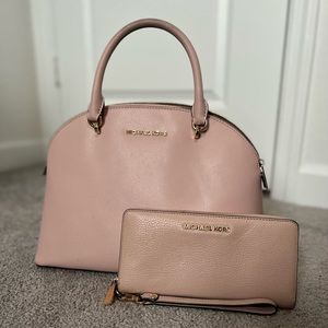 Pink Emmy Large Dome Michael Kors purse and pink wallet